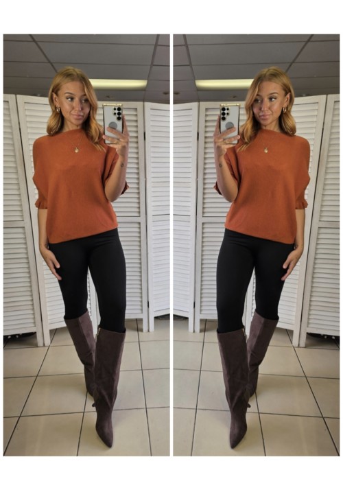  FRILL & EASY KNITTED JUMPER - RUST