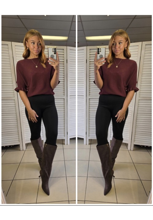  FRILL & EASY KNITTED JUMPER - WINE