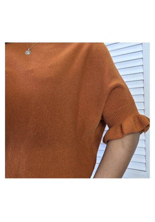  FRILL & EASY KNITTED JUMPER - RUST
