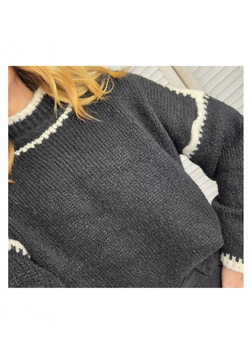 COSY CLUB CONTRAST STITCH JUMPER - BLACK