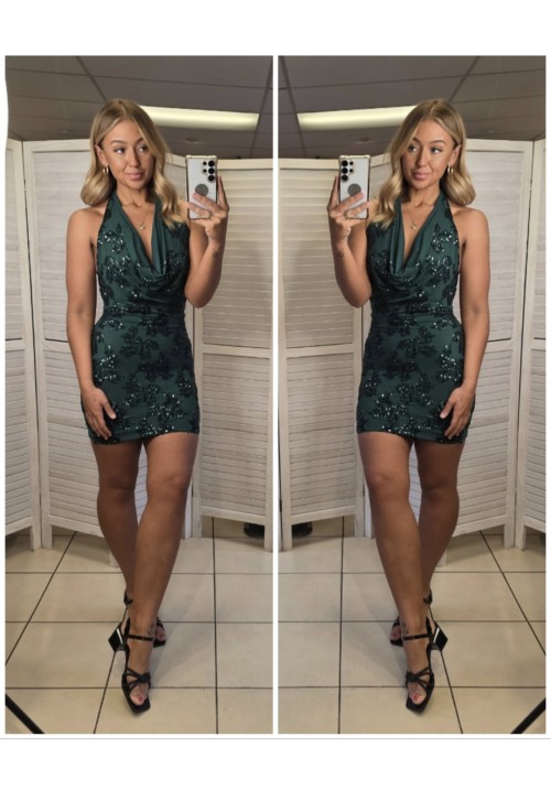 EMERALD CITY COWL NECK DRESS - GREEN