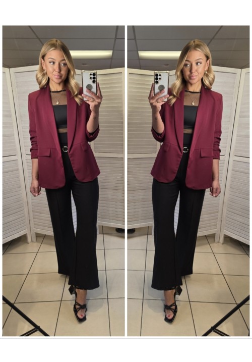  COUTURE CLASSIC RUFFLE SLEEVE BLAZER - WINE