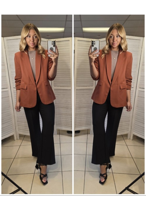  COUTURE CLASSIC RUFFLE SLEEVE BLAZER - RUST