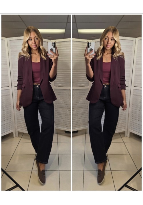  COUTURE CLASSIC RUFFLE SLEEVE BLAZER - BERRY