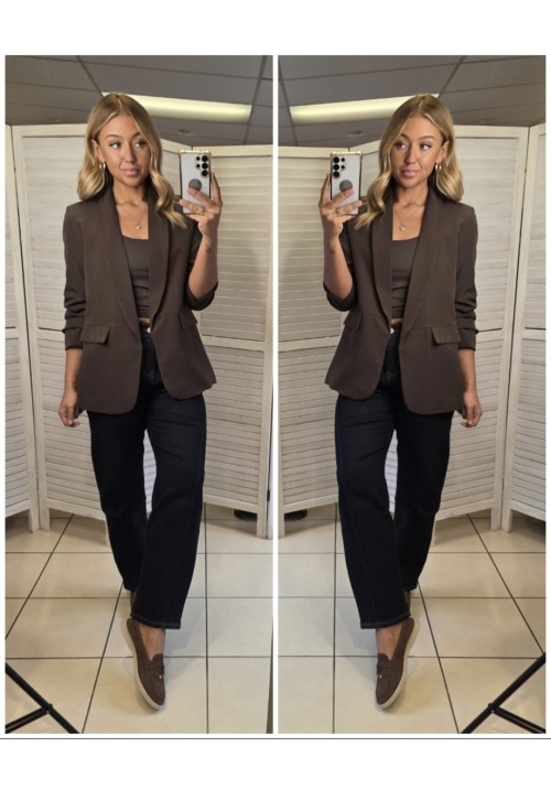  COUTURE CLASSIC RUFFLE SLEEVE BLAZER - CHOCOLATE
