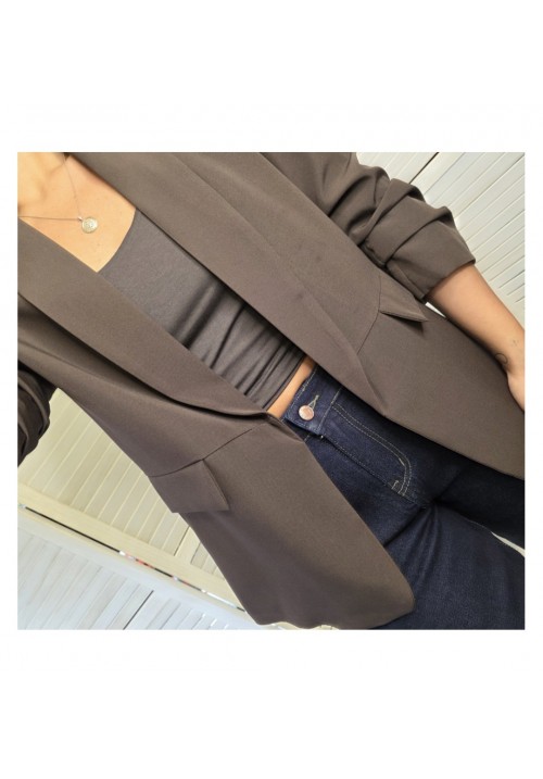 COUTURE CLASSIC RUFFLE SLEEVE BLAZER - CHOCOLATE