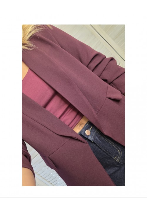 COUTURE CLASSIC RUFFLE SLEEVE BLAZER - BERRY