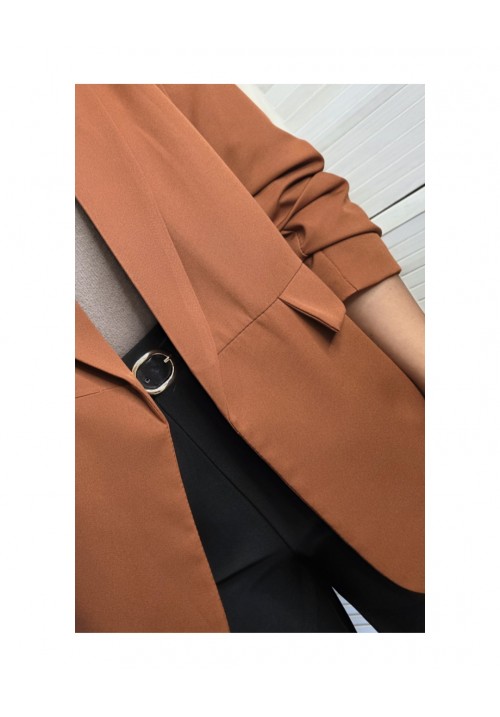 COUTURE CLASSIC RUFFLE SLEEVE BLAZER - RUST