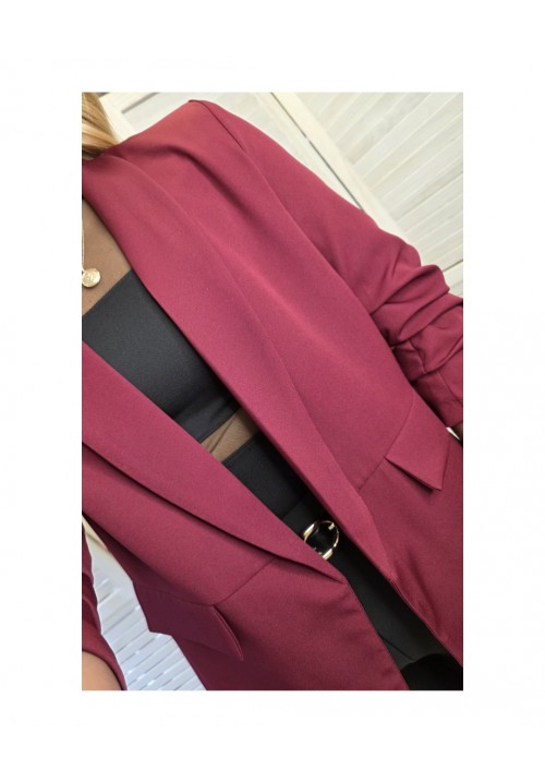 COUTURE CLASSIC RUFFLE SLEEVE BLAZER - WINE
