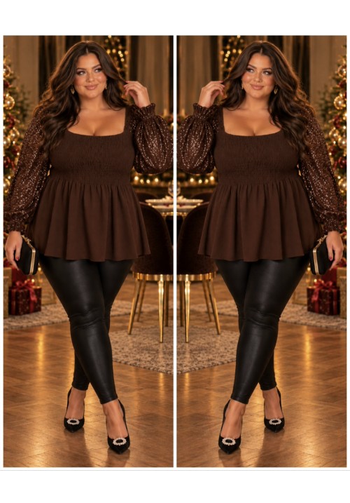   CURVY GIRLS TINSEL TOWN TOP - CHOCOLATE