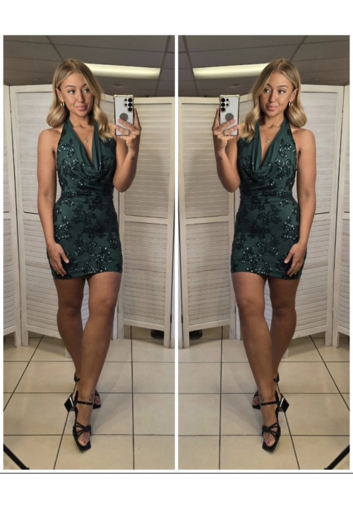  VELVET VINES COWL NECK DRESS 