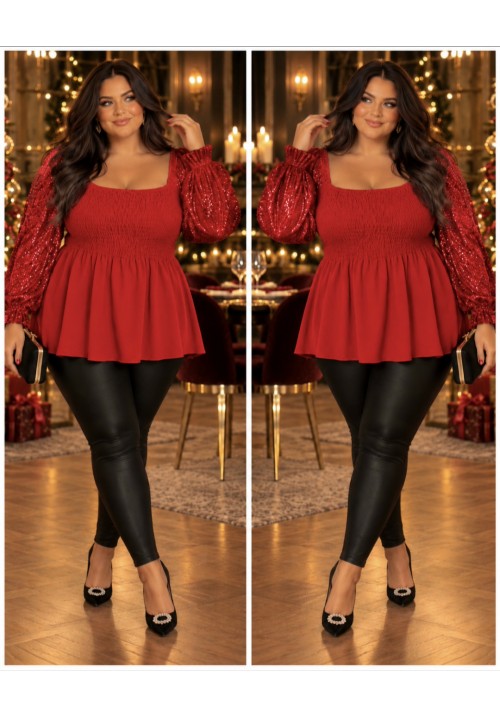   CURVY GIRLS TINSEL TOWN TOP - RED